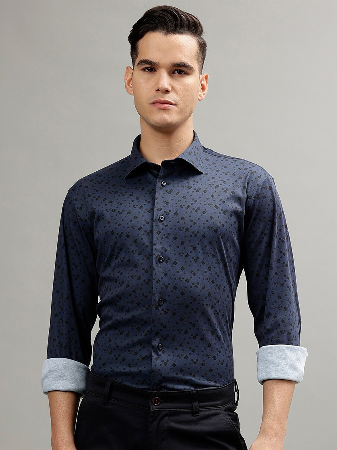 Matinique Opaque Micro Ditsy Printed Spread Collar Long Sleeves Cotton Casual Shirt