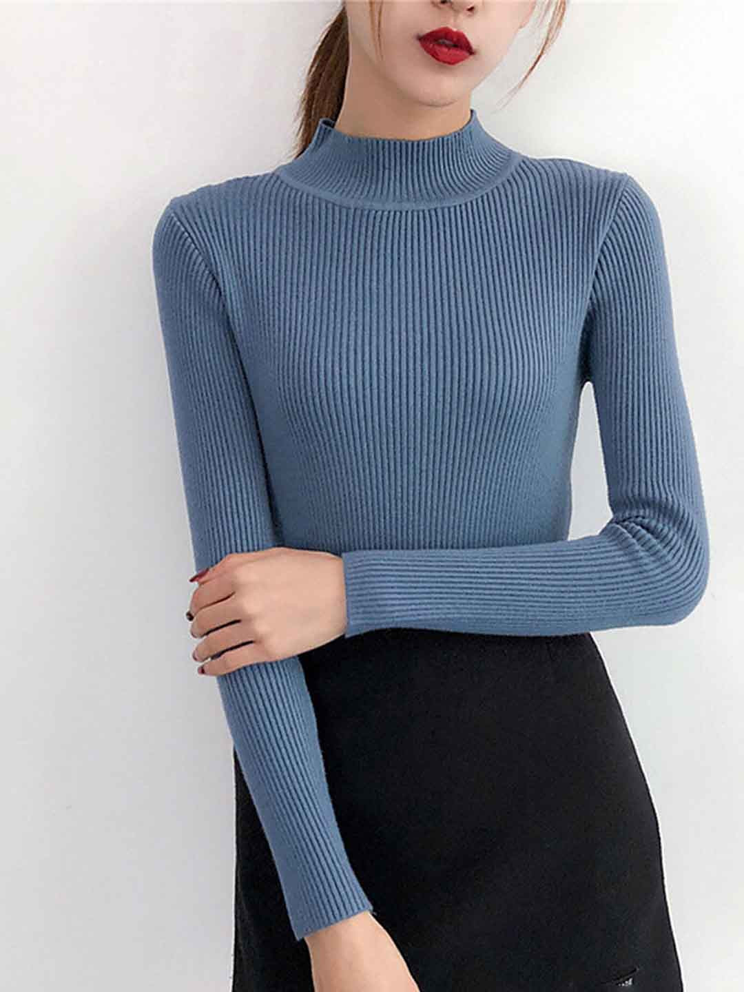 LULU & SKY Long Sleeves Turtle Neck Ribbed Slim Top