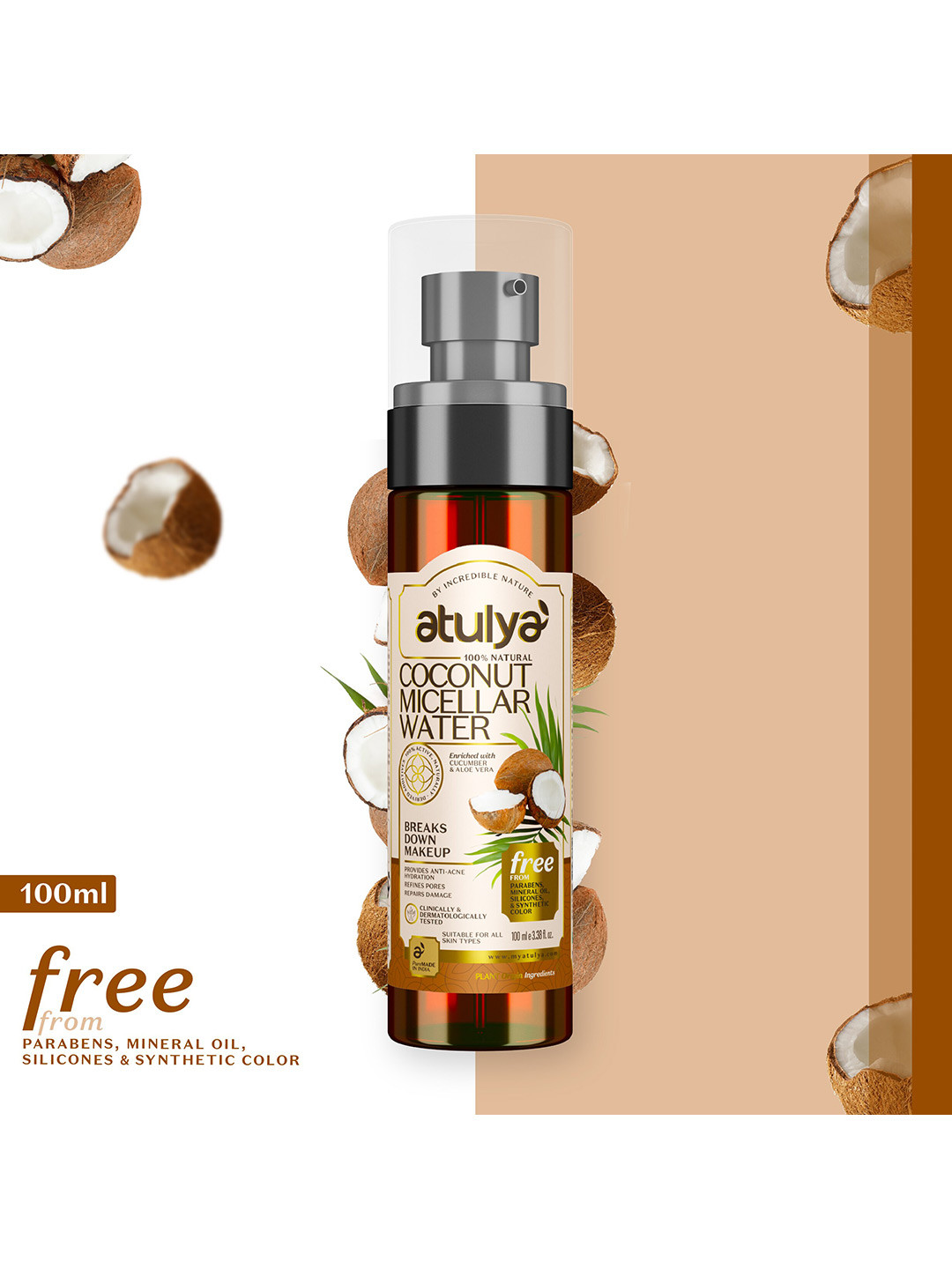 Atulya Natural Coconut Micellar Water Remove Dirt & Impurities - 100ml
