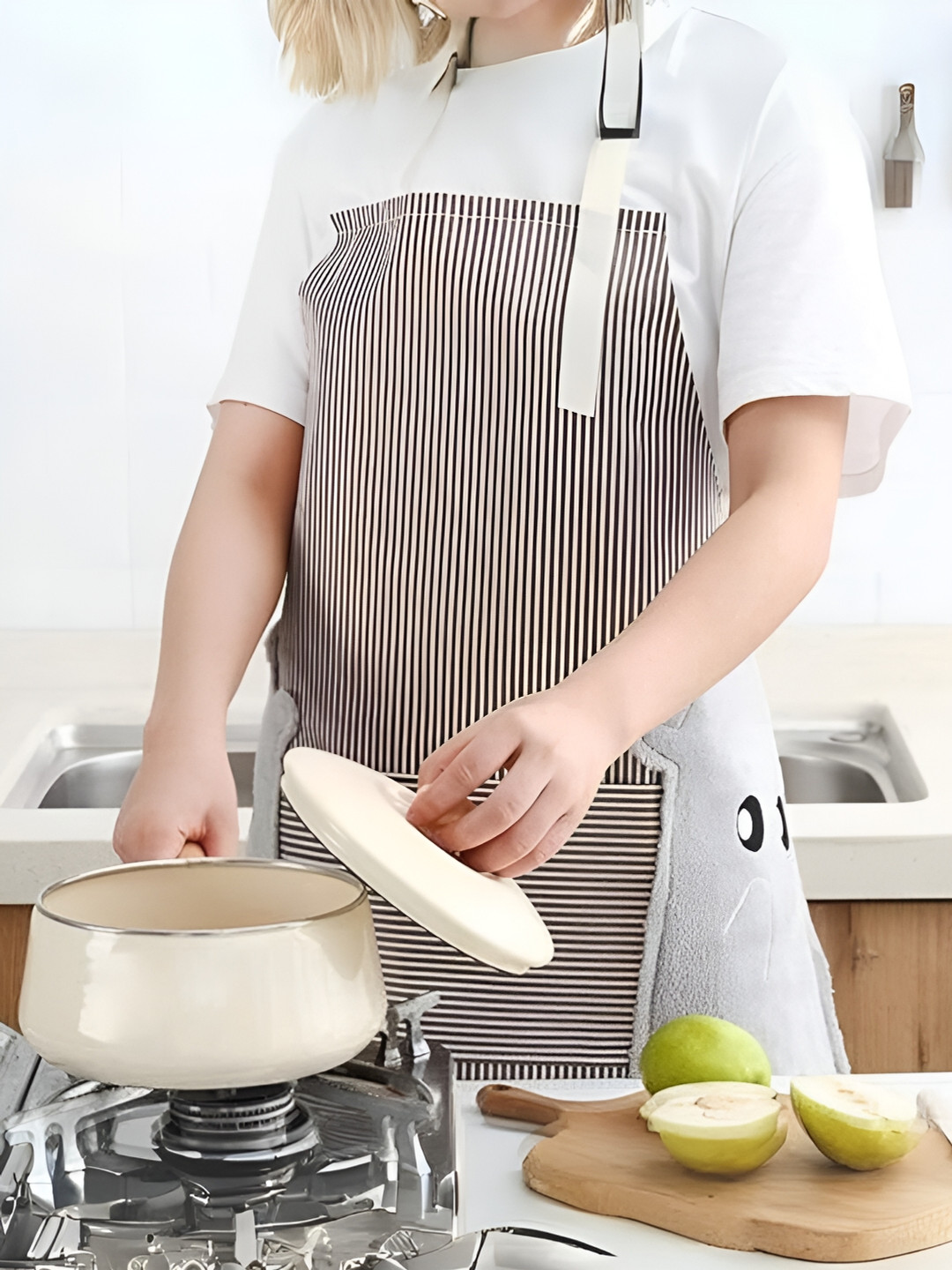 YELONA Brown & White Striped Kitchen Waterproof Apron