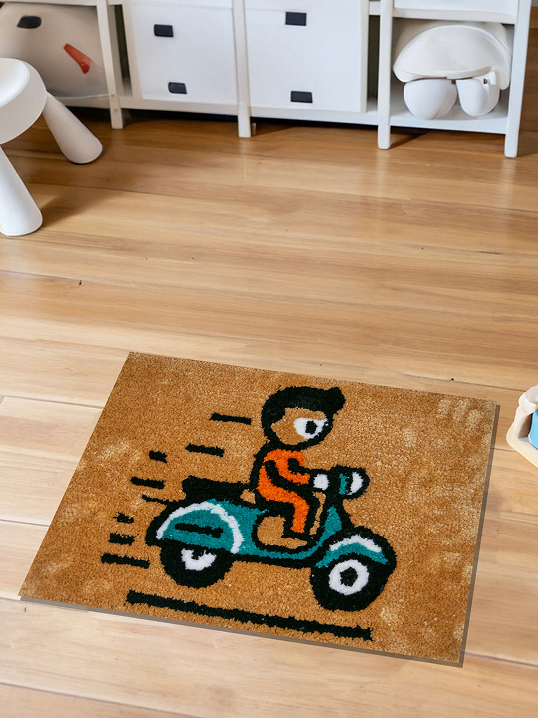 RANGOLI Brown Cartoon Printed Anti Skid Tuffted Kids Room Rug | 40 x 60 cm