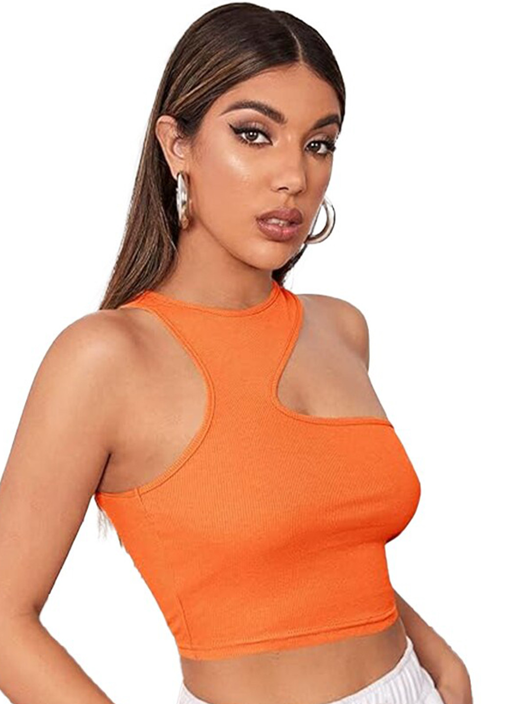 BAESD Round Neck Opaque Cut Out Party Crop Top