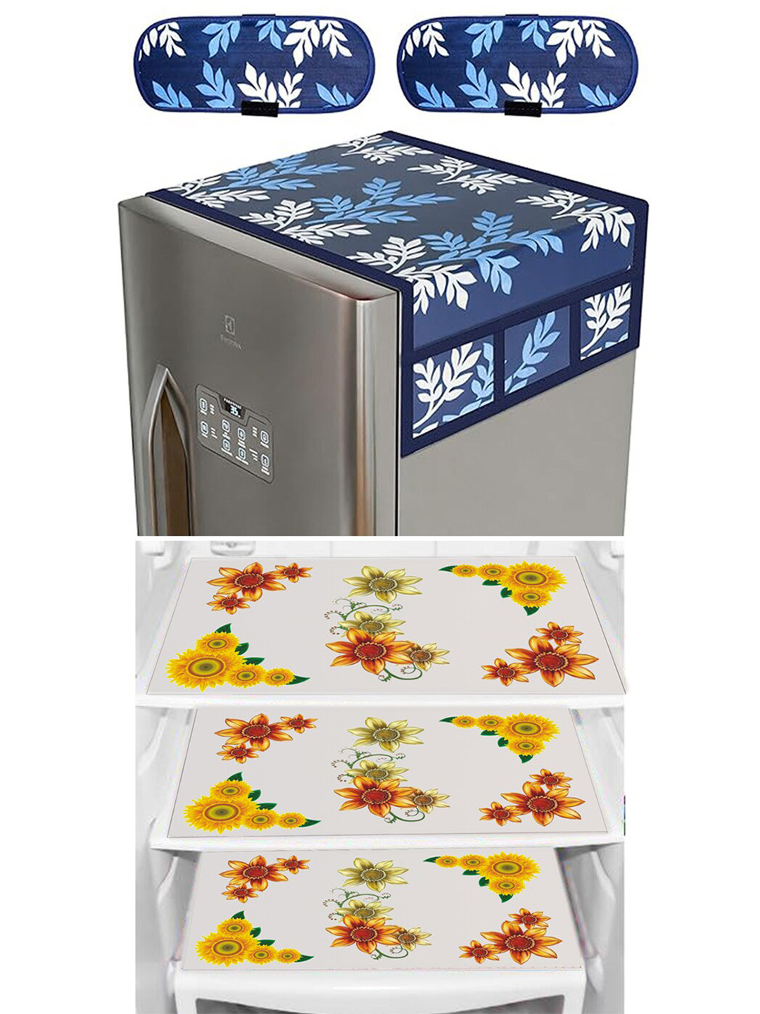 Dakshya Industries 4 Pieces Yellow Refrigerator covers & Mats