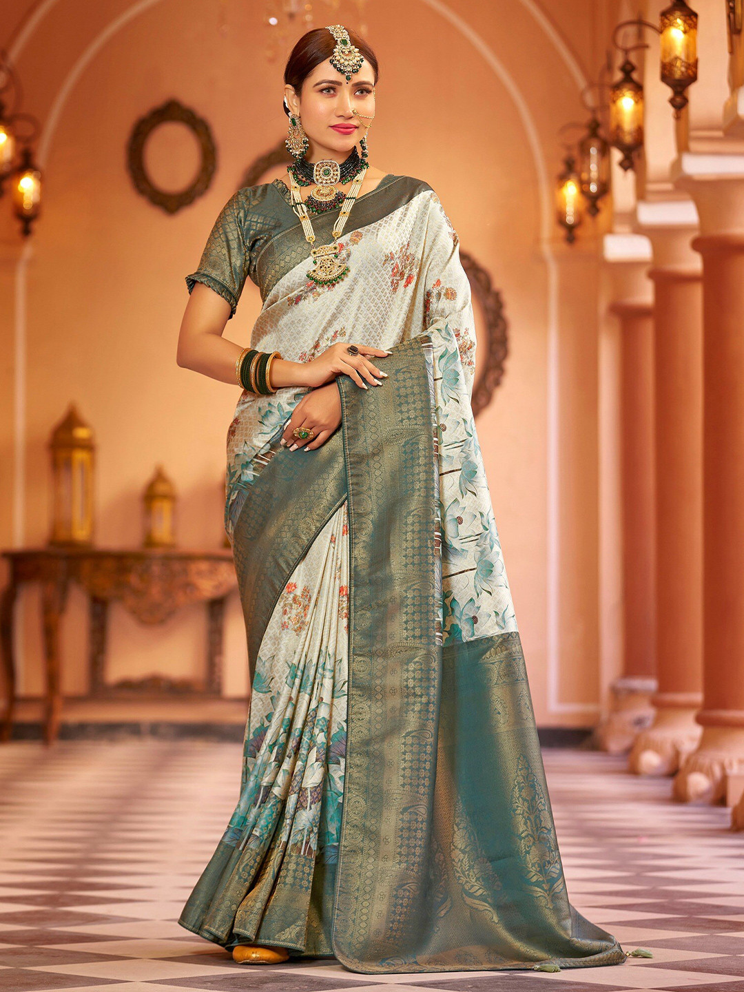 FABMORA Kalamkari Kanjeevaram ZariSaree