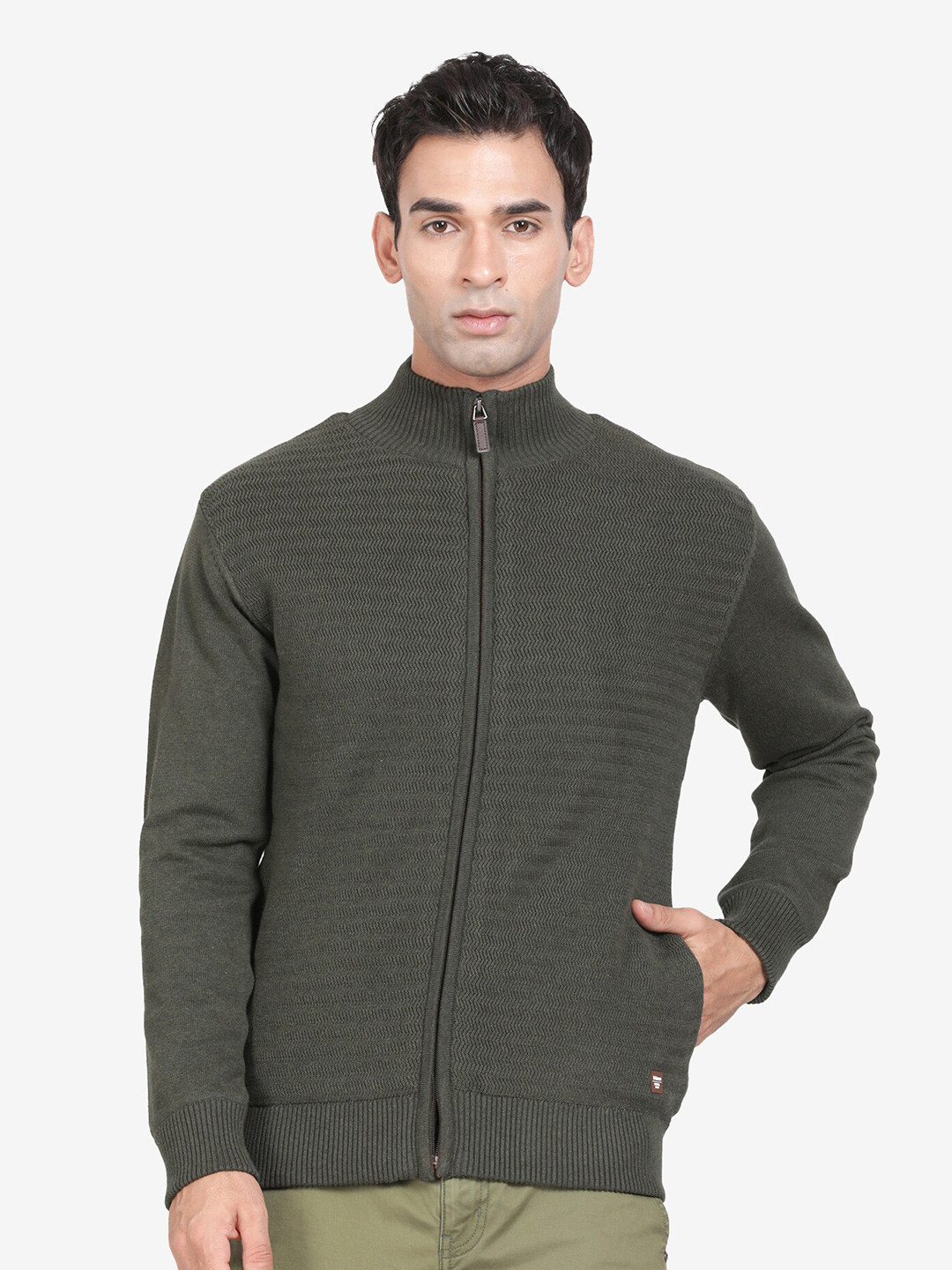 t-base Mock Collar Long Sleeves Cotton Cardigan