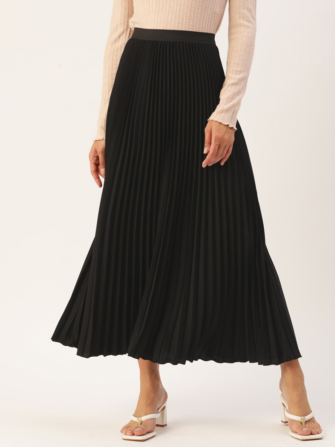 all about you Black Gathered or Pleated Flared Maxi Skirt