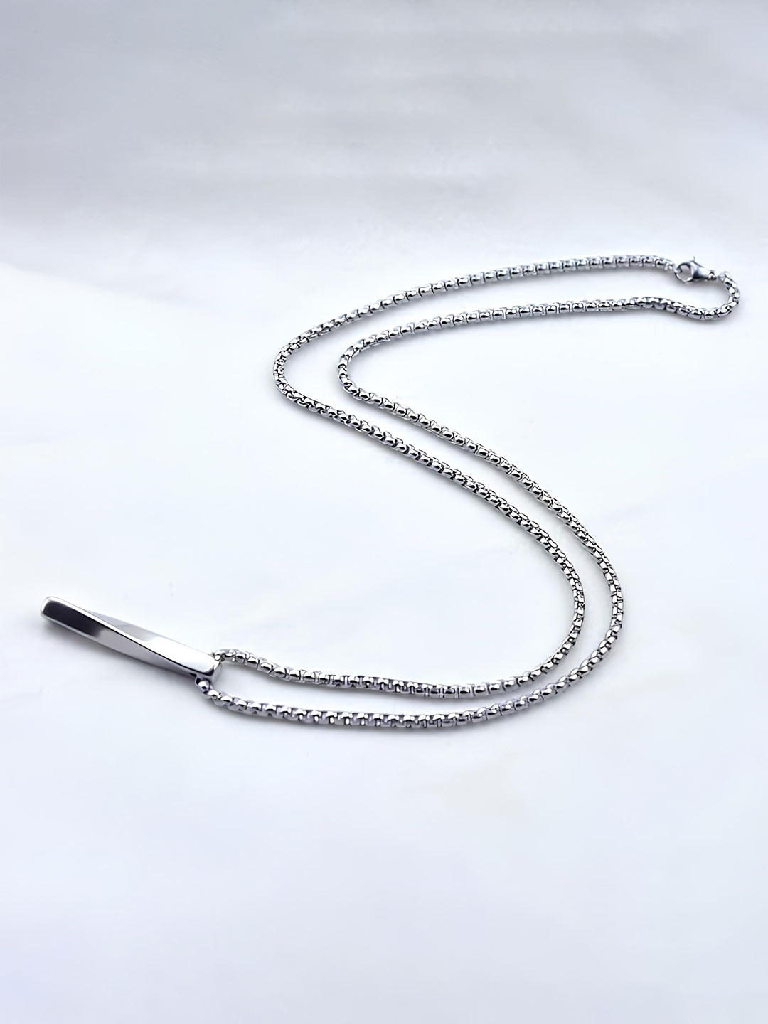 KARISHMA KREATIONS Men Set Of 2 Silver Plated Twisted Bar & Bar Pendants With Chain