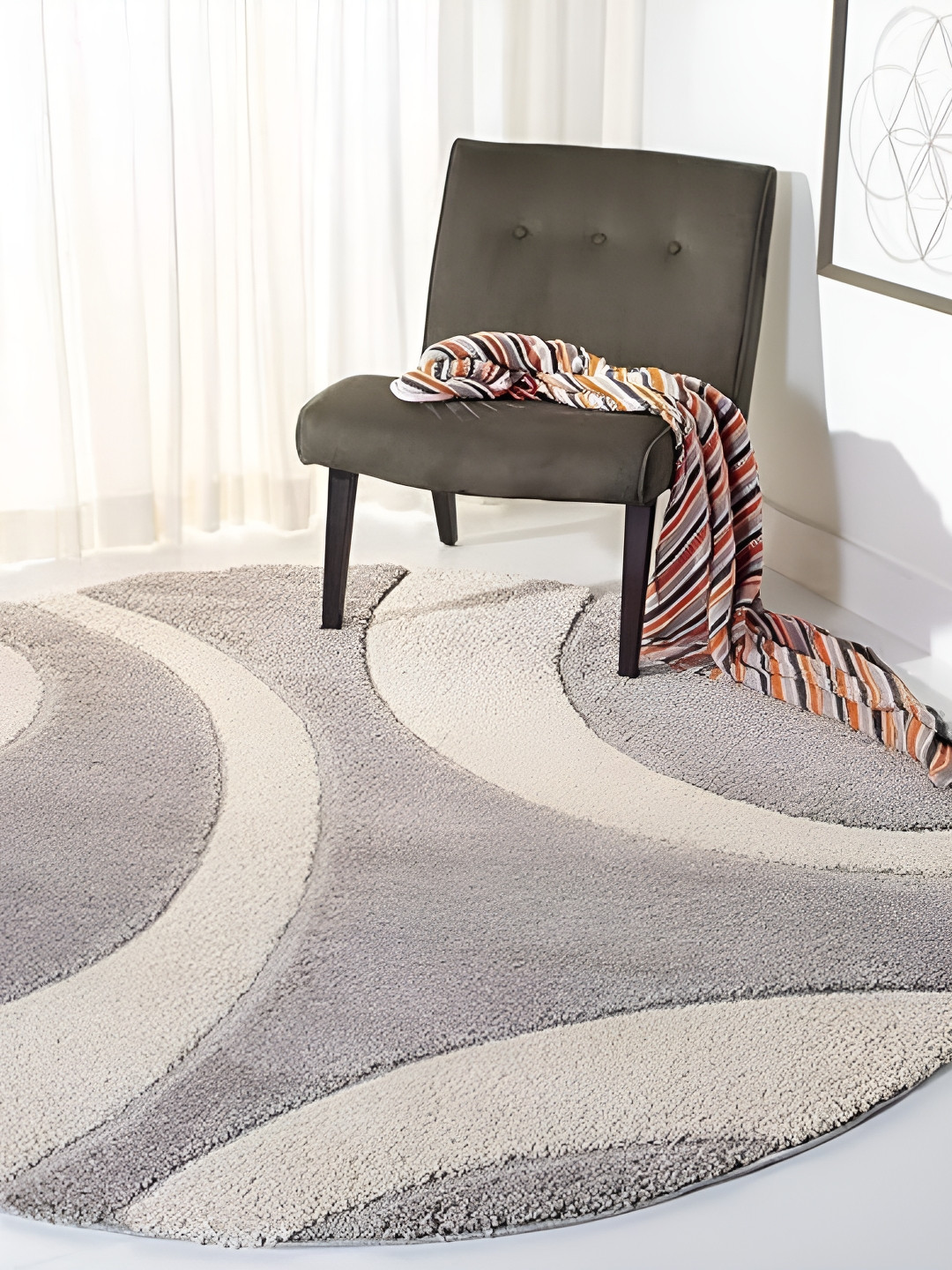 Shopgallery Beige & Grey Abstract Anti-Skid Shaggy Carpet