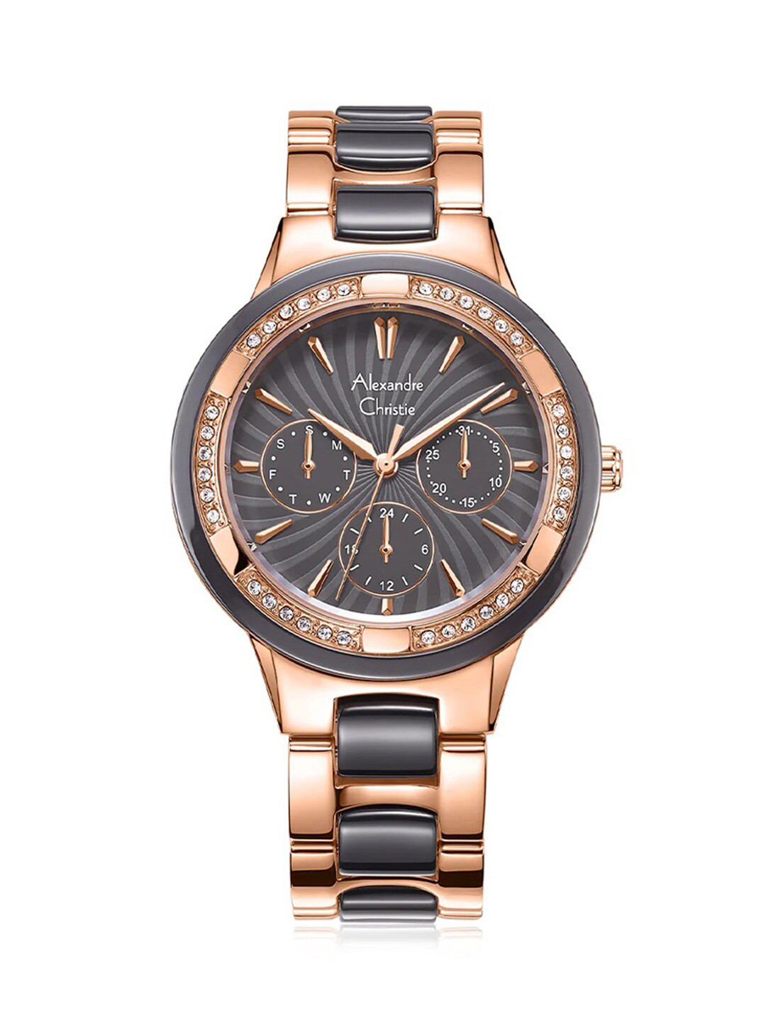 Alexandre Christie Women Embellished & Ceramic Bracelet Straps Analogue Watch 2299BFBRGGR