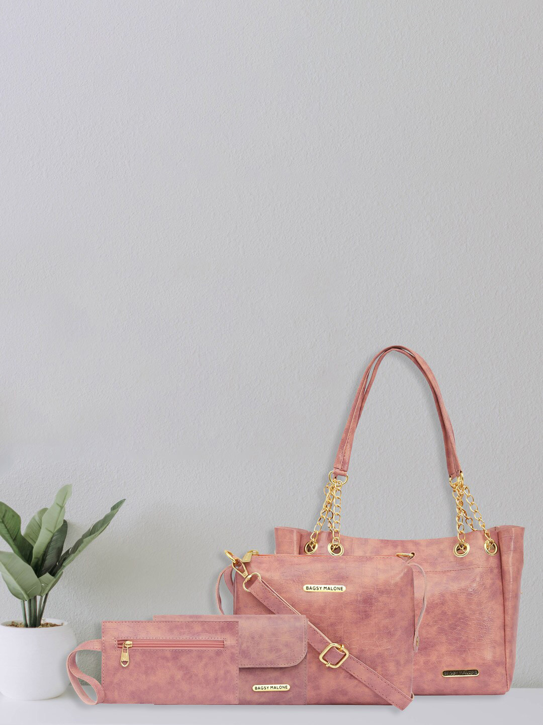 Bagsy Malone Set Of 4 Textured Structured Vegan Leather Shoulder Bag