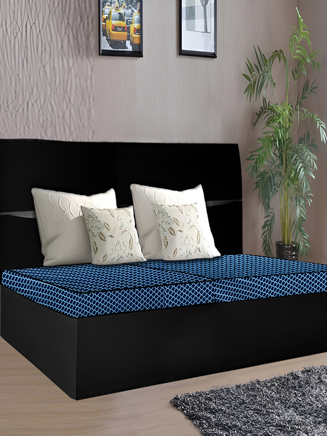 Stylista Blue & White 2 Pcs Print Cotton Water Resistant Elastic Strap Mattress Protector