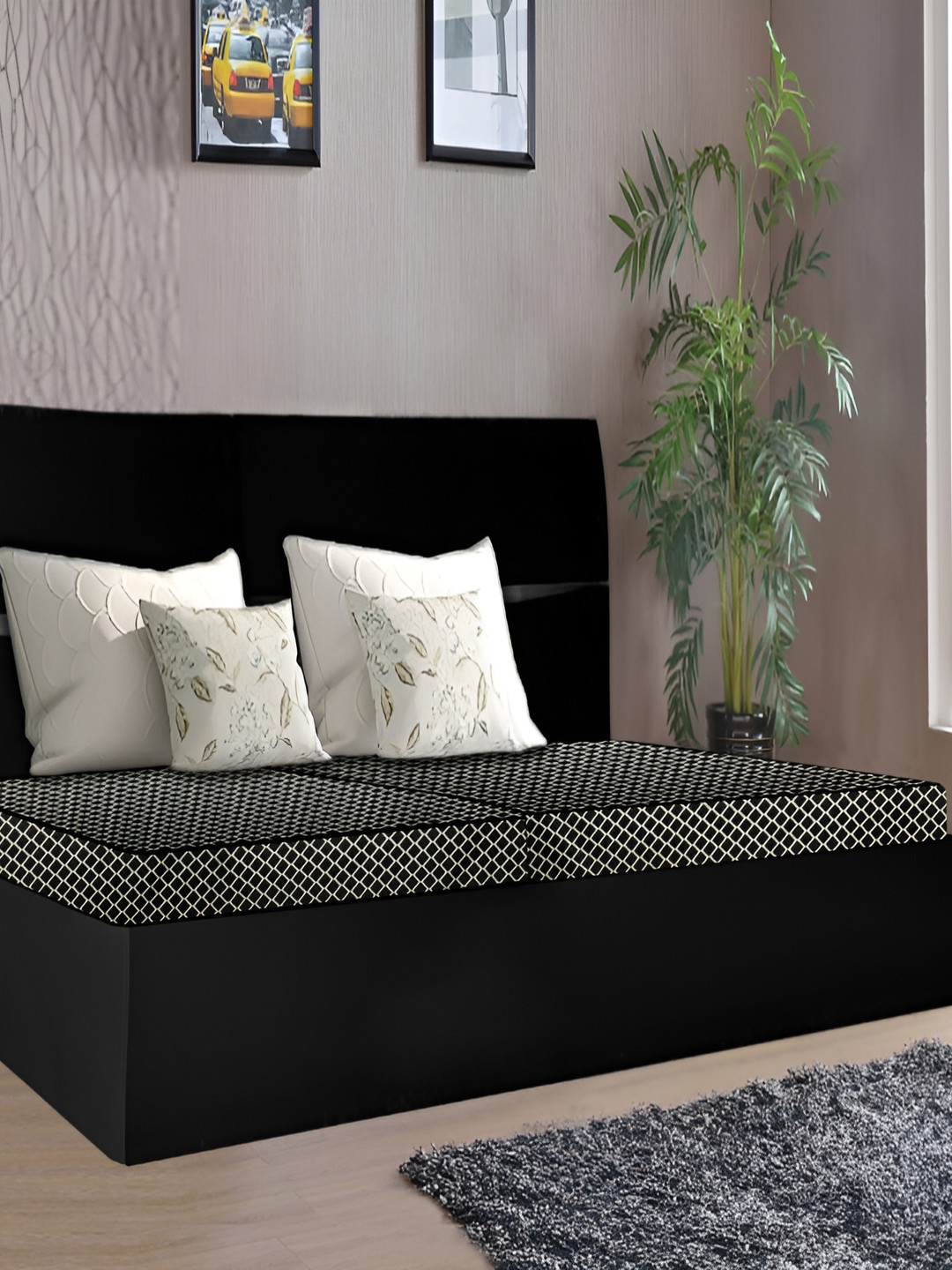 Stylista Brown & White 2 Pcs Print Cotton Water Resistant Elastic Strap Mattress Protector