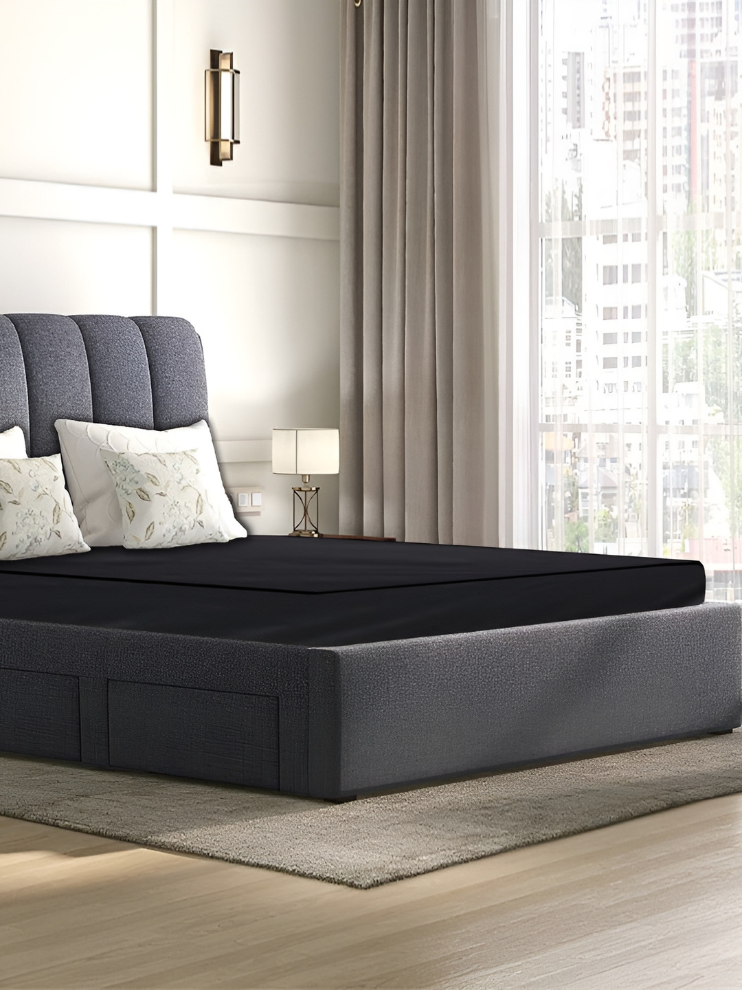 Stylista Black Cotton Water Resistant Elastic Strap King Size Mattress Protector