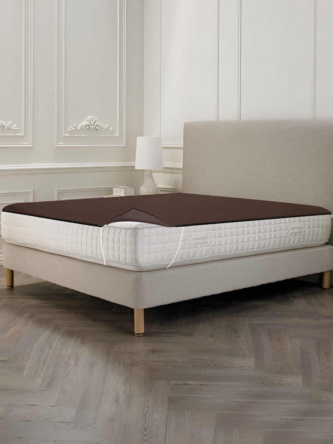 Stylista Brown Cotton Water Resistant Elastic Strap Double Size Mattress Protector