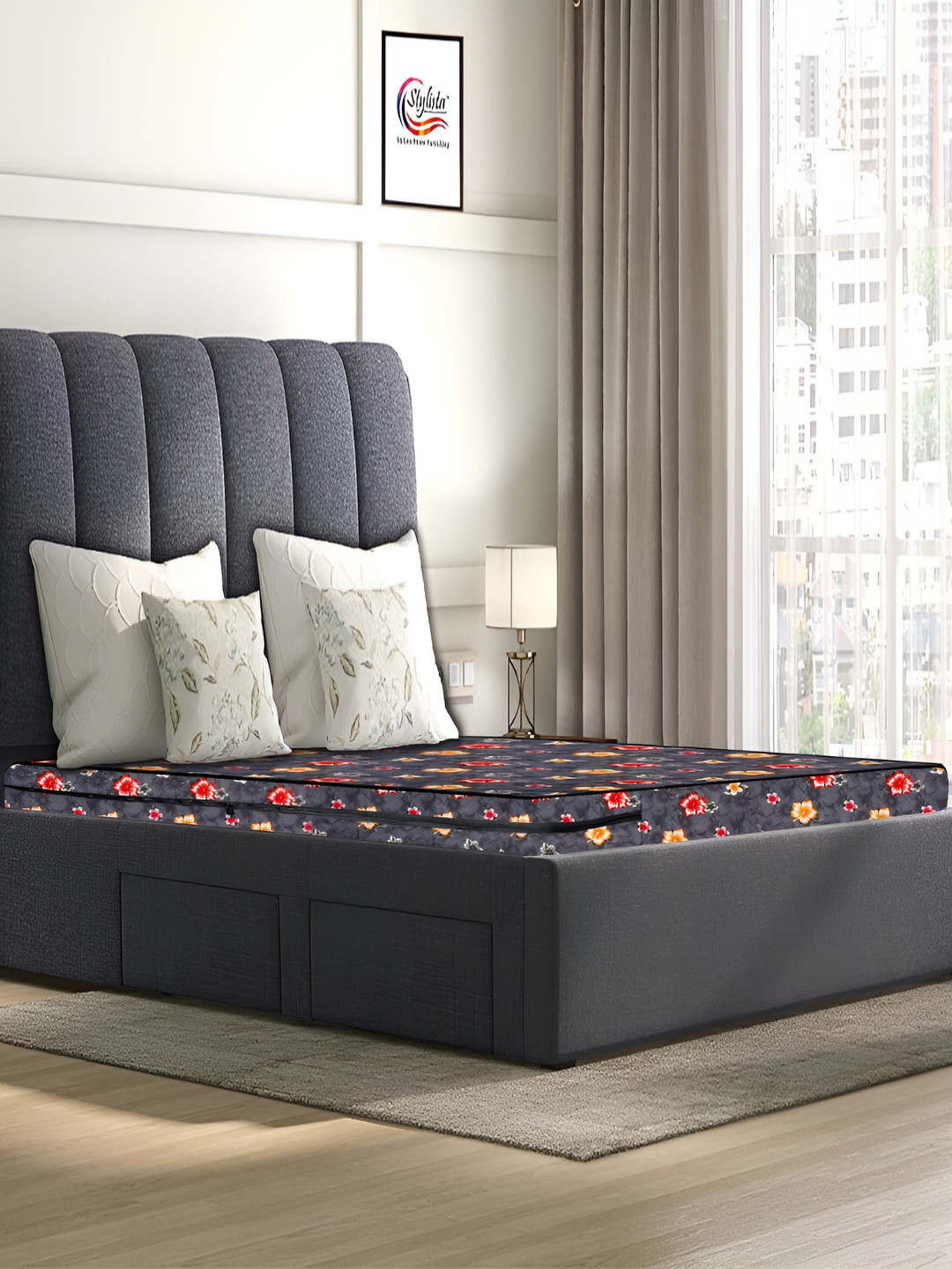 Stylista Grey & Red Cotton Water Resistant Zippered Queen Mattress Protector