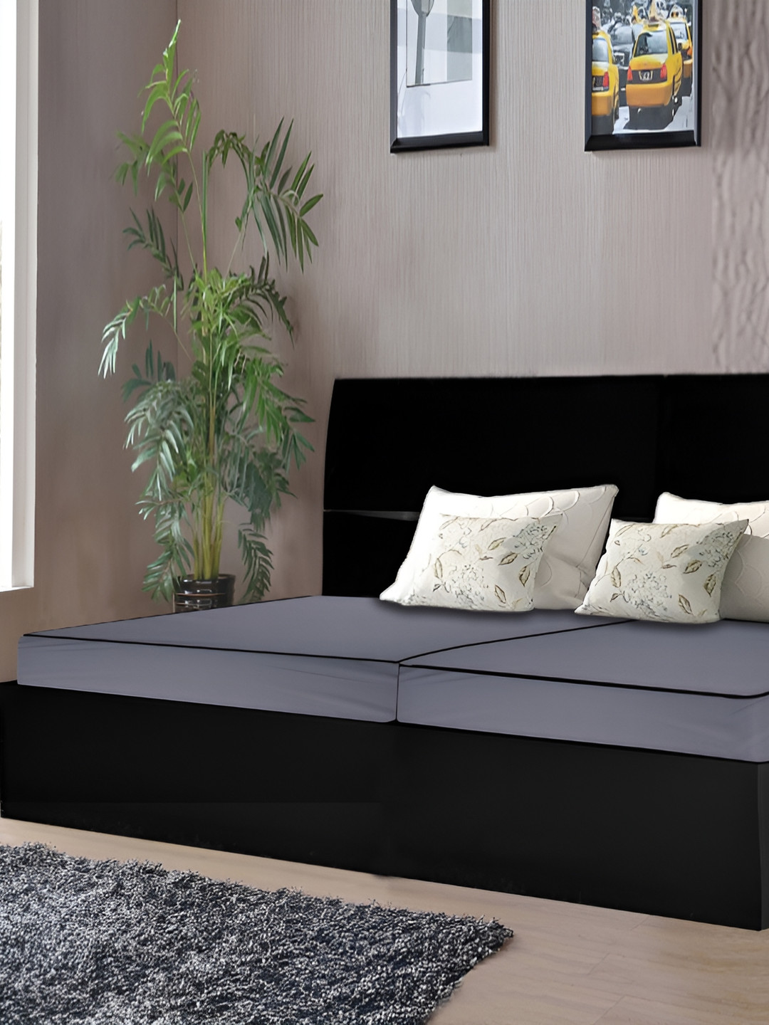 Stylista Grey 2 Pieces Cotton Water Resistant Elastic Strap Mattress Protectors