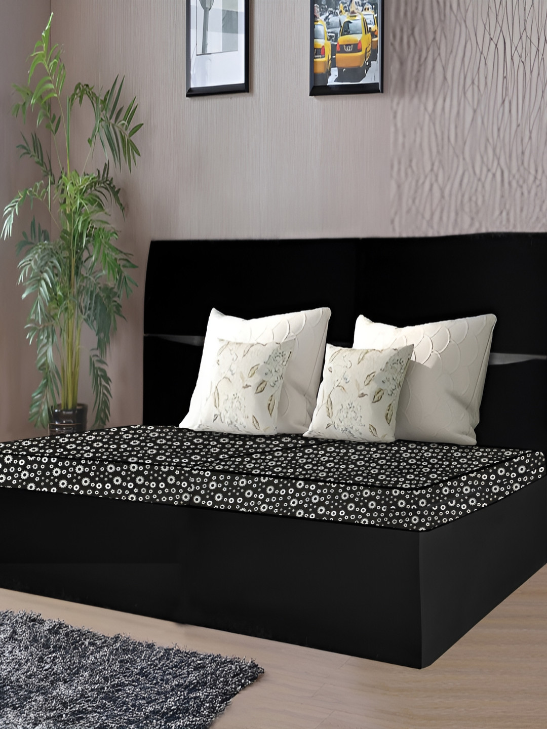 Stylista White & Black Cotton Water Resistant Zippered King Mattress Protector