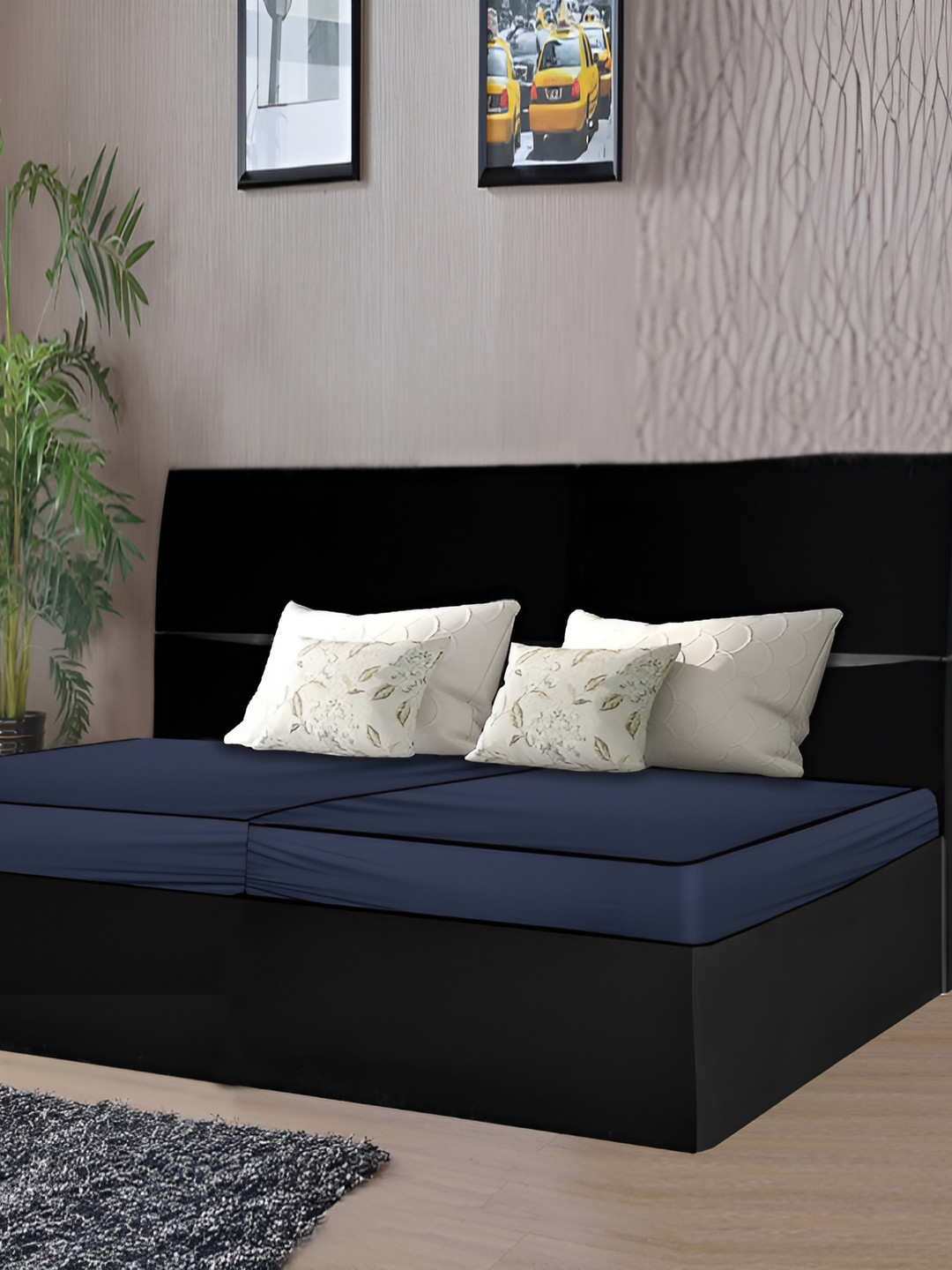 Stylista Blue 2 Pieces Cotton Water Resistant Elastic Strap Mattress Protectors