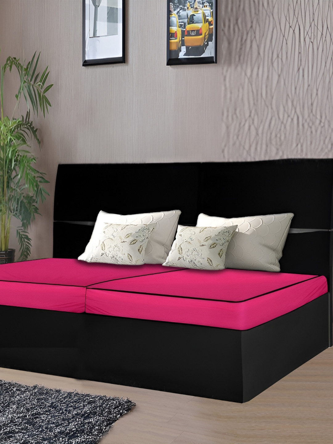 Stylista Pink Cotton Water Resistant Elastic Strap Double Size Mattress Protector
