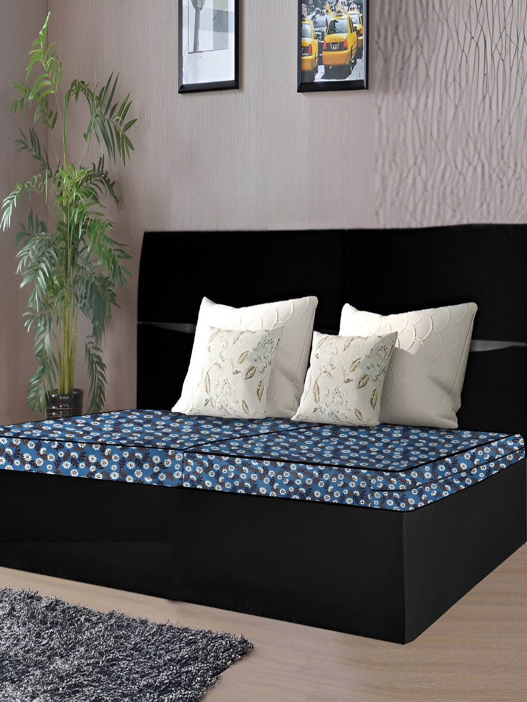 Stylista Blue & White 2 Pcs Printed Cotton Water Resistant Zippered Mattress Protector