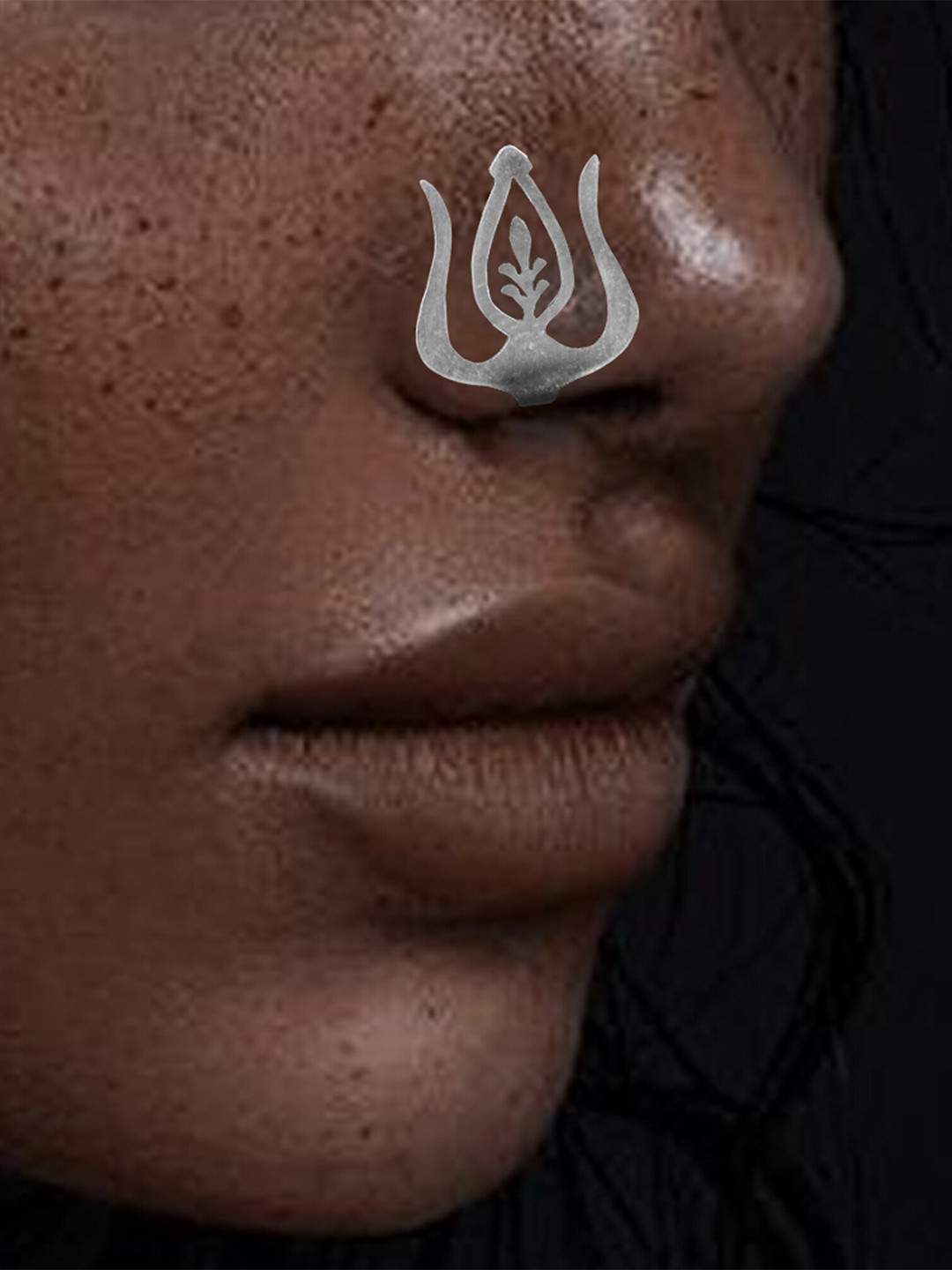 Goldnera Silver-Plated Trishul Design Nose pin
