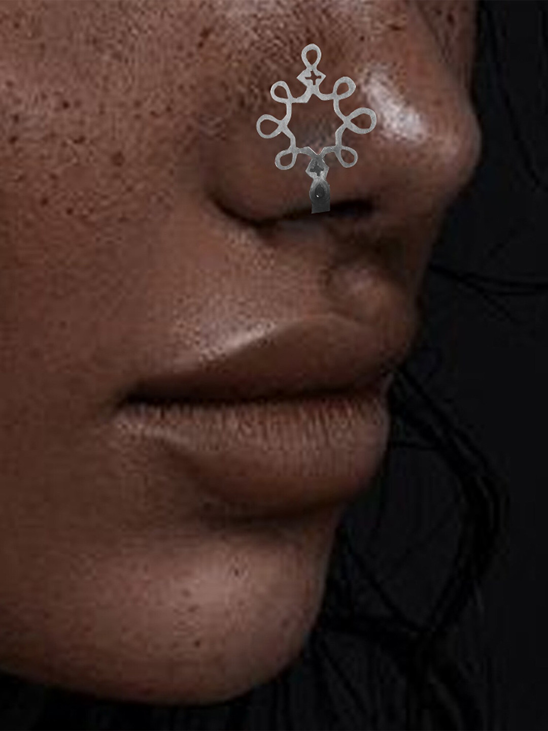 Goldnera 925 Silver Silver-Plated  Kolam Design Pattern Nosepin