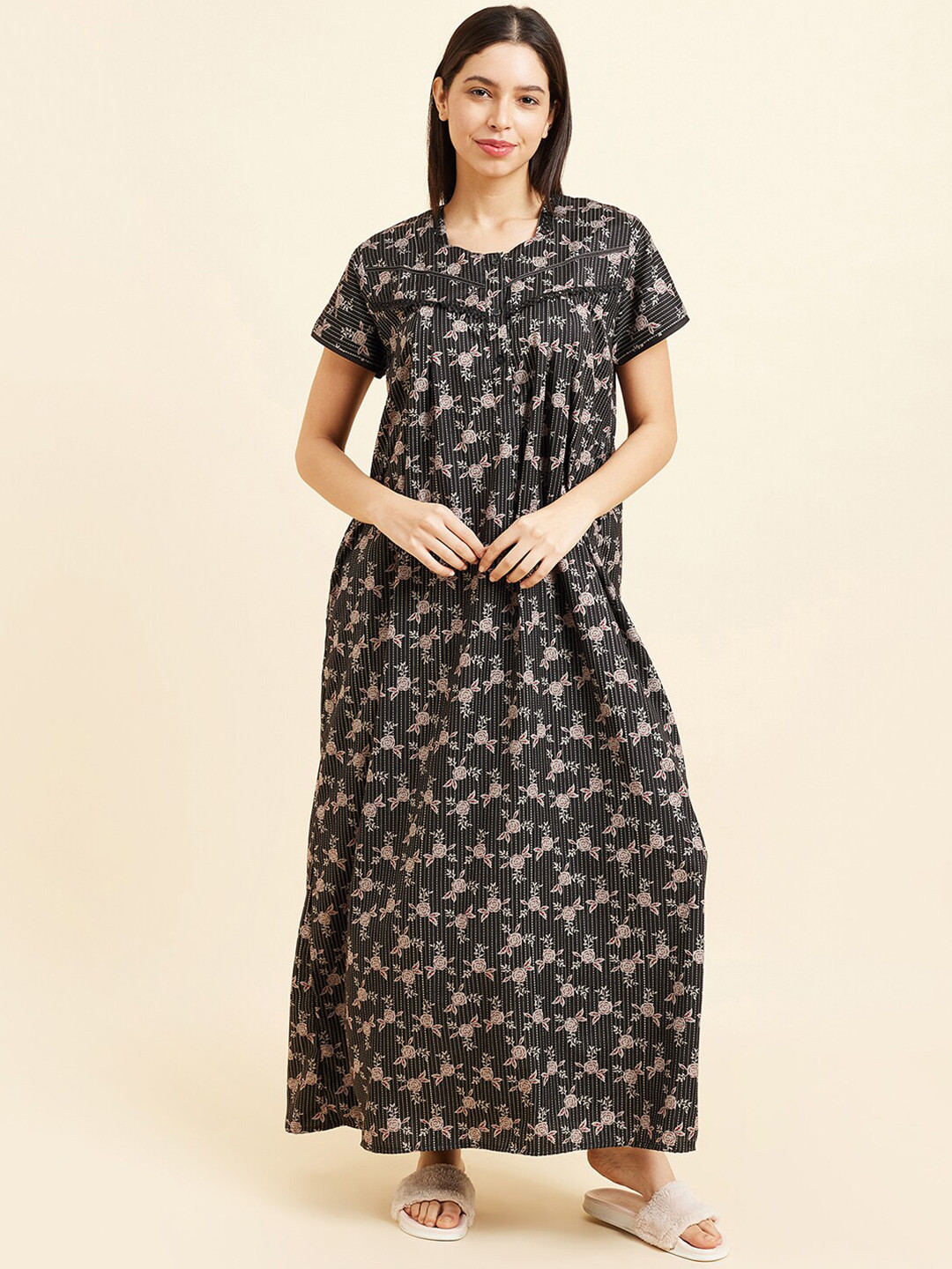 Sweet Dreams Black Floral Printed Maxi Nightdress