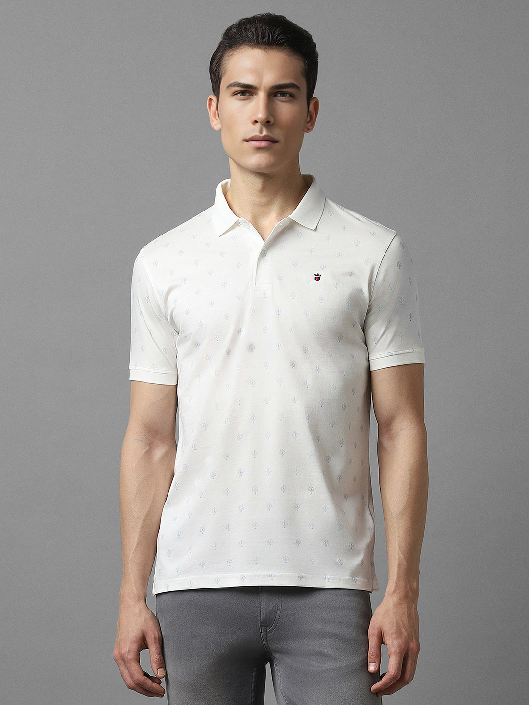 Louis Philippe Sport Men White Polo Collar Pockets Slim Fit T-shirt