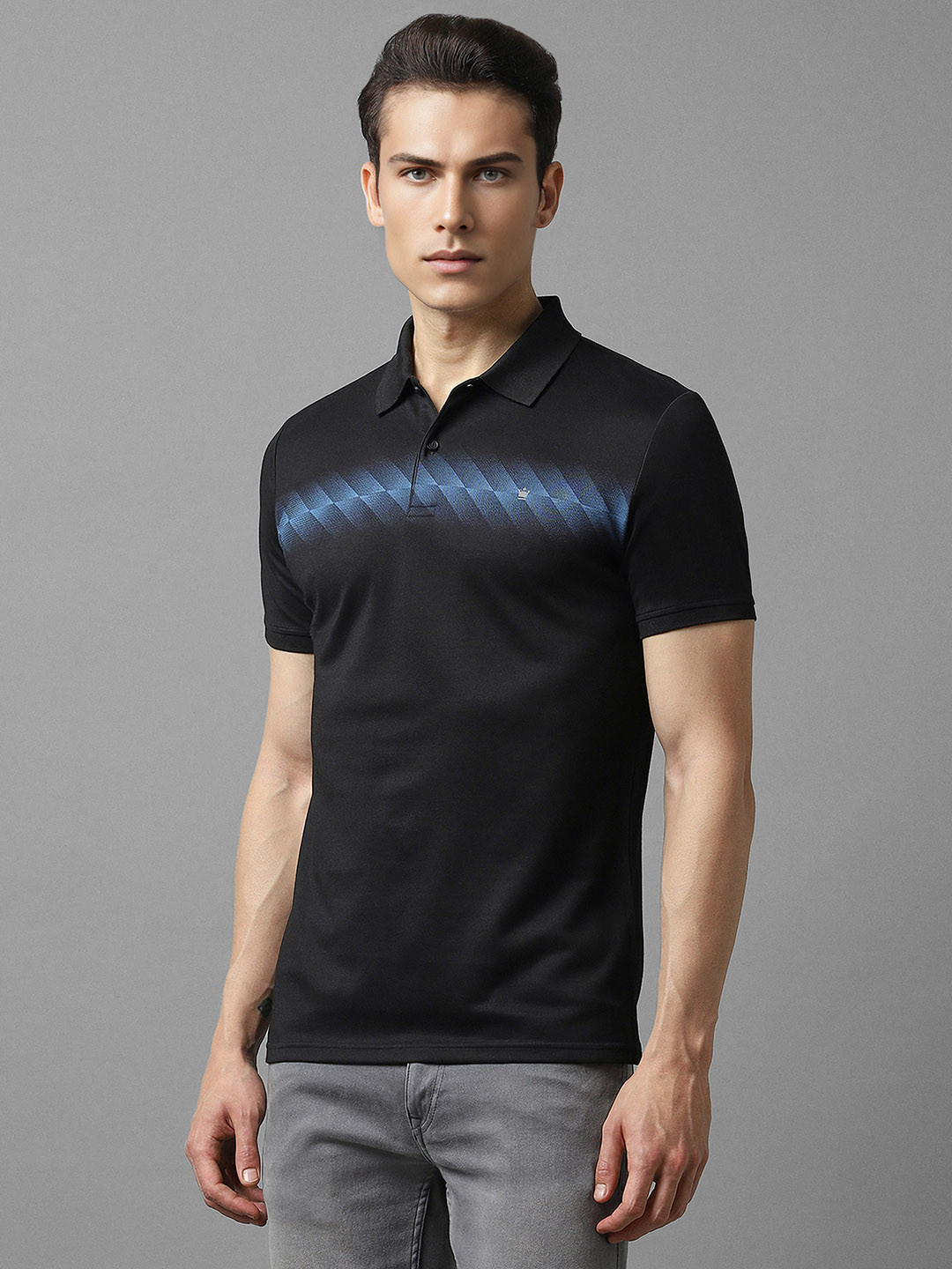 Louis Philippe Sport Men Black Polo Collar Pockets Slim Fit T-shirt