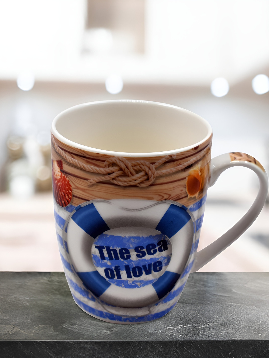 Kookee Gold Blue Typography Ceramic Handmade Mug-325ml