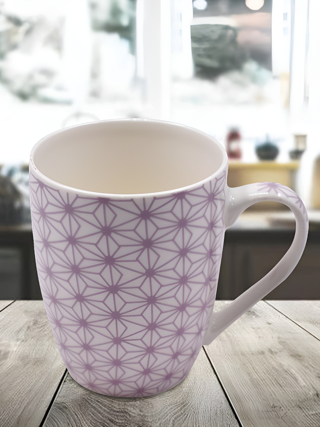 Kookee White Geometric Ceramic Handmade Mug-325ml