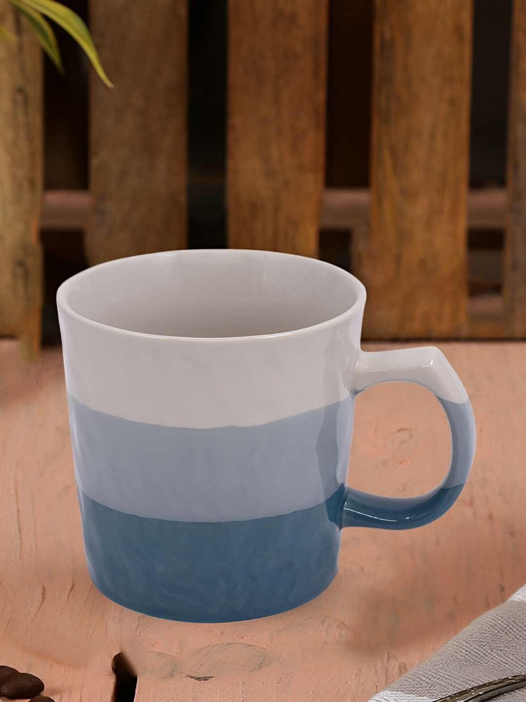 Kookee Corsica Bela White Striped Ceramic Microwave Safe Mug-250ml