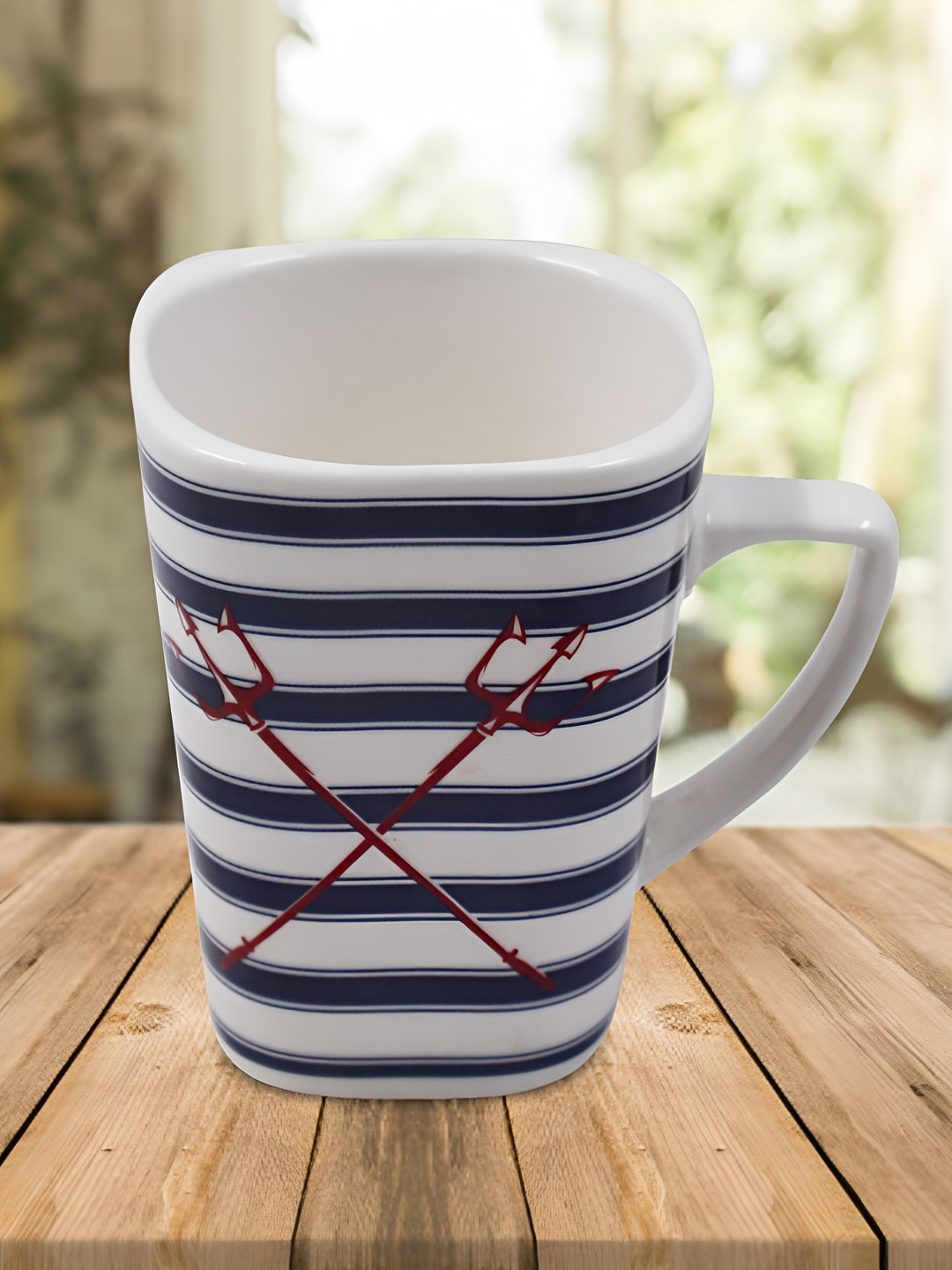 Kookee White Striped Ceramic Handmade Mug-325ml