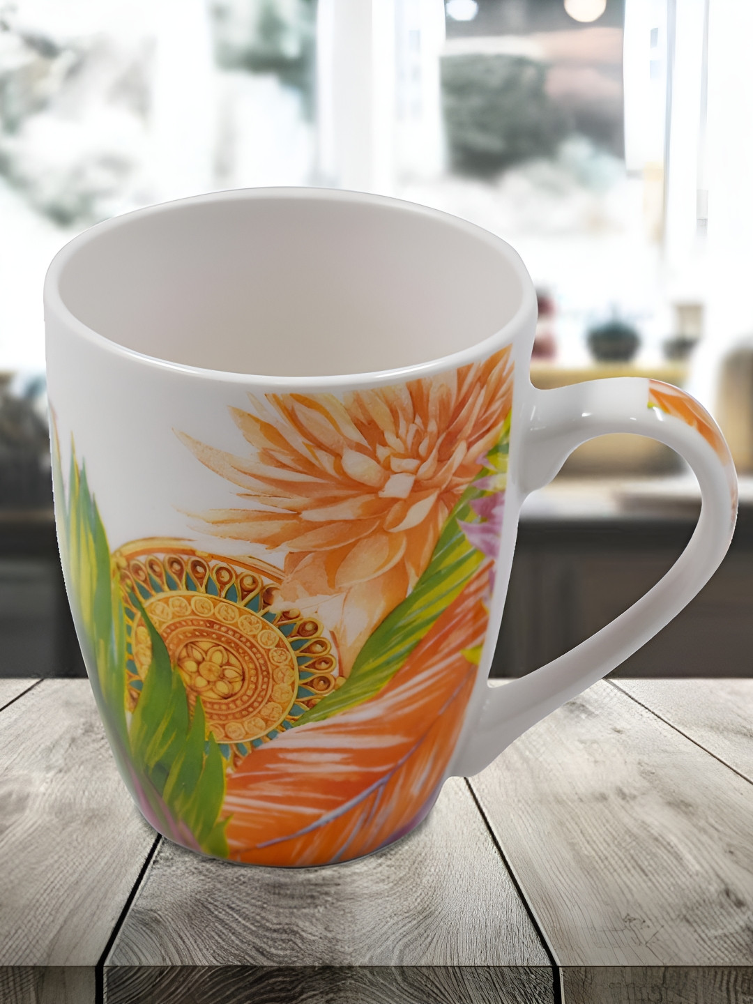 Kookee Stone Look White Floral Ceramic Handmade Mug-325ml