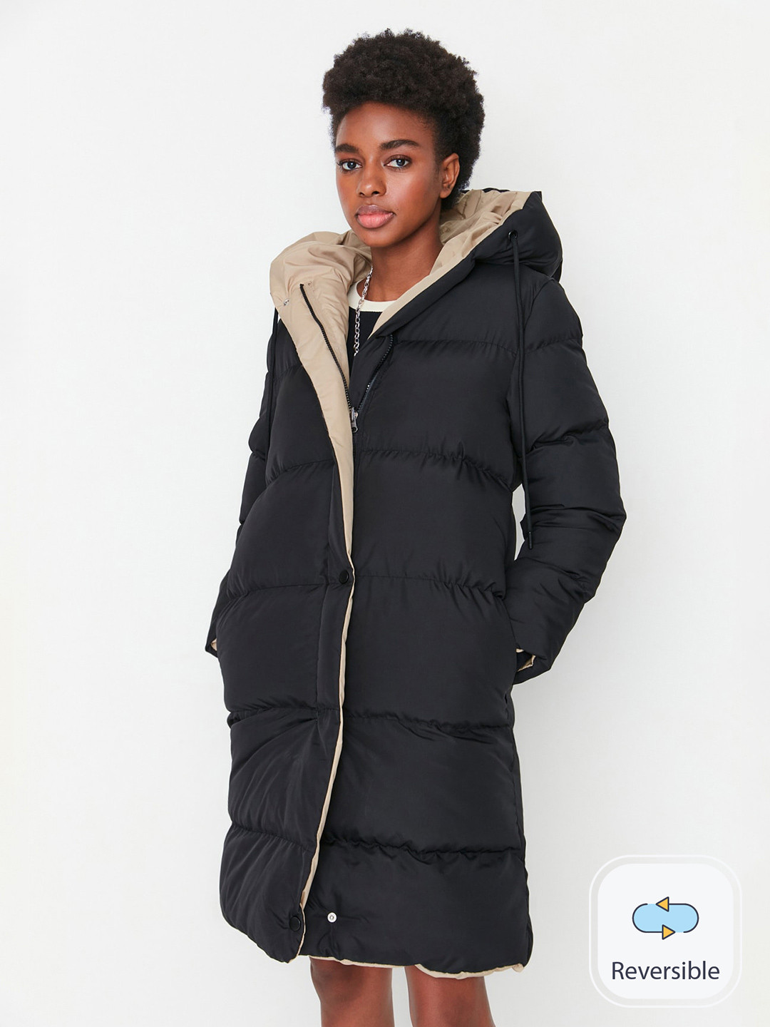 Trendyol Hooded Long Sleeves Reversible Longline Puffer Jacket