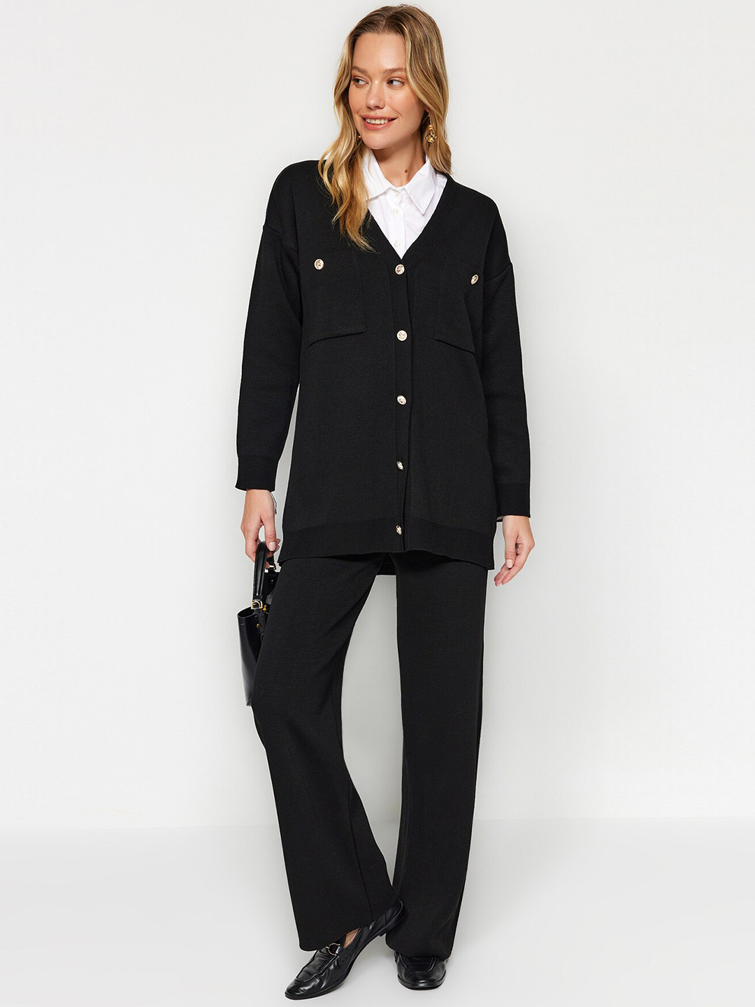 Trendyol V-Neck Coat With Trousers Acrylic Co-Ords