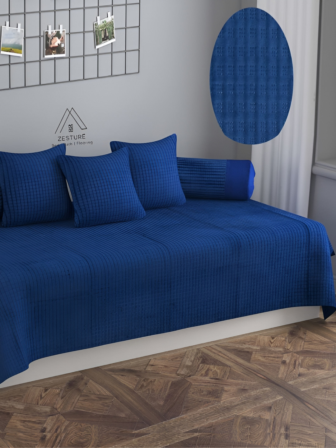 ZESTURE Blue 6 Pieces Self Design Diwan Set