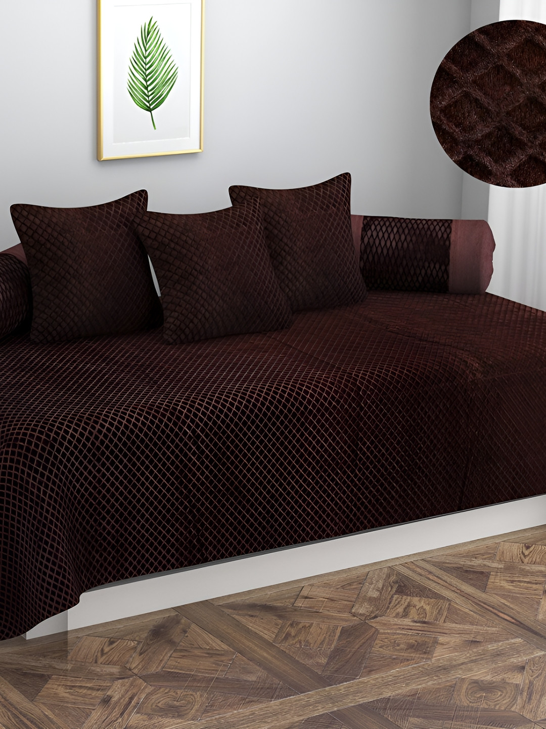 ZESTURE Coffee Brown 6 Pieces Self Design Diwan Set