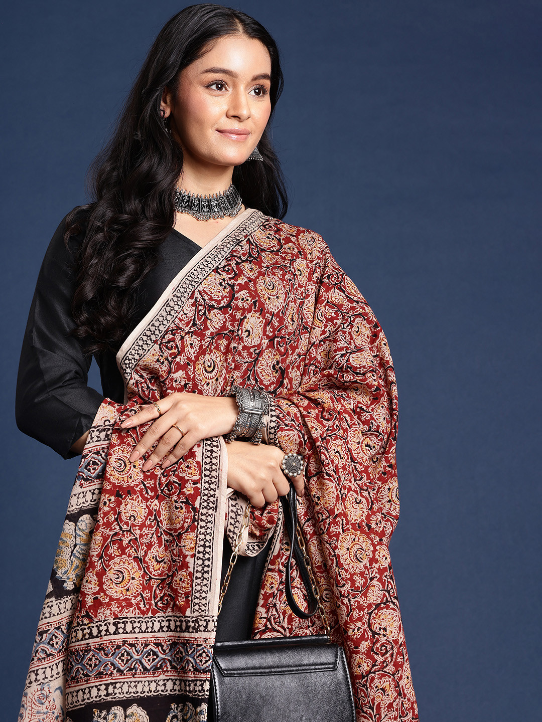 Taavi Ethnic Motifs Hand Block Printed Kalamkari Sustainable Dupatta