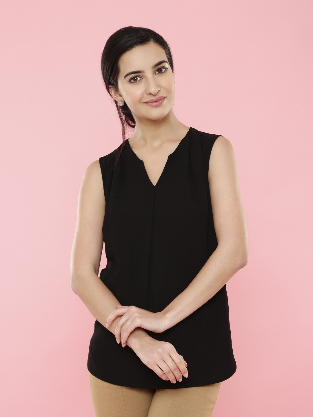 SALT ATTIRE Notch Neck Sleeveless Styled Back Top