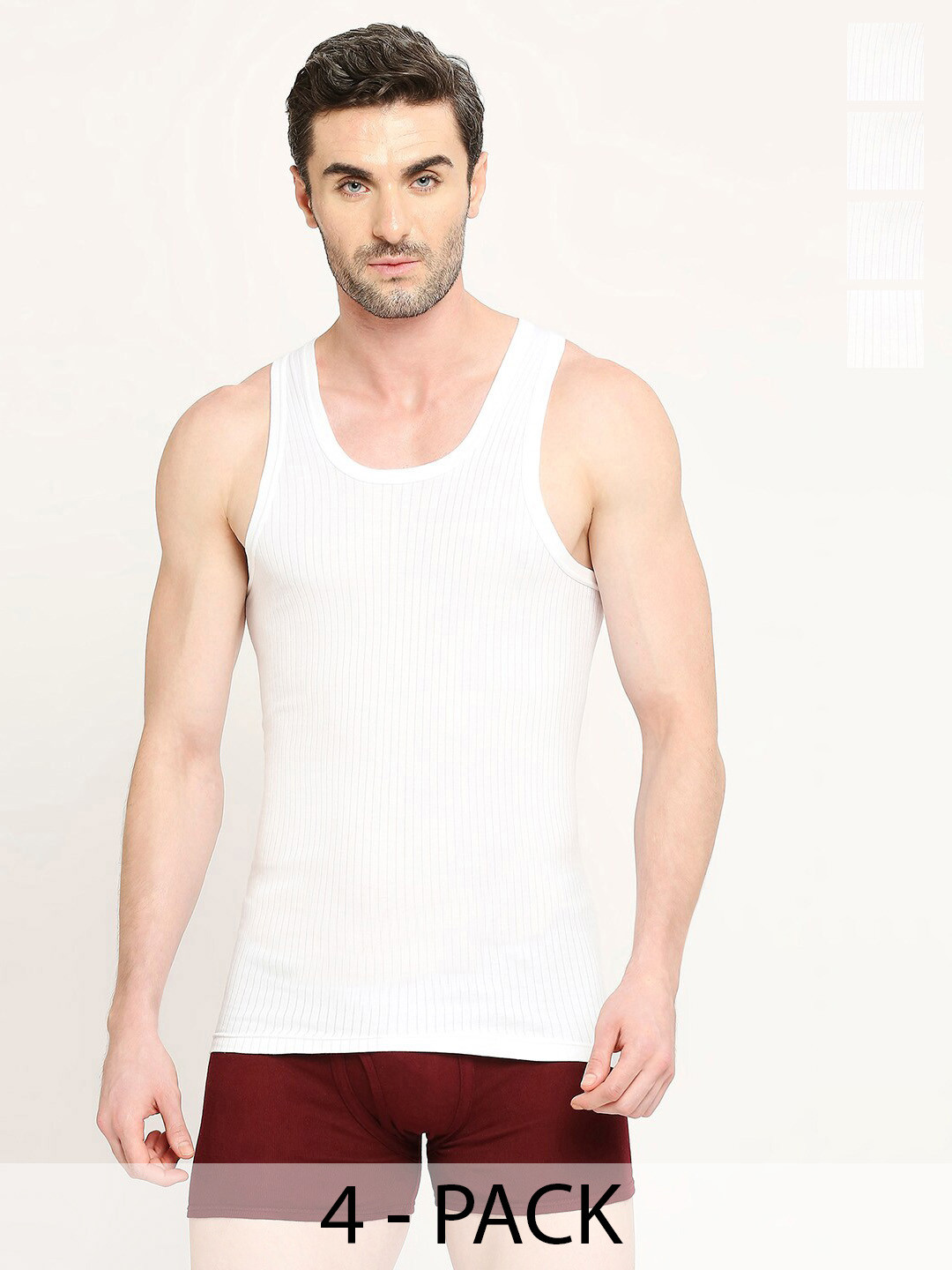VIP Pack of 4 Ribbed Cotton Innerwear Vests VP-MI-VS-ARYRN-2X5-95-PO4