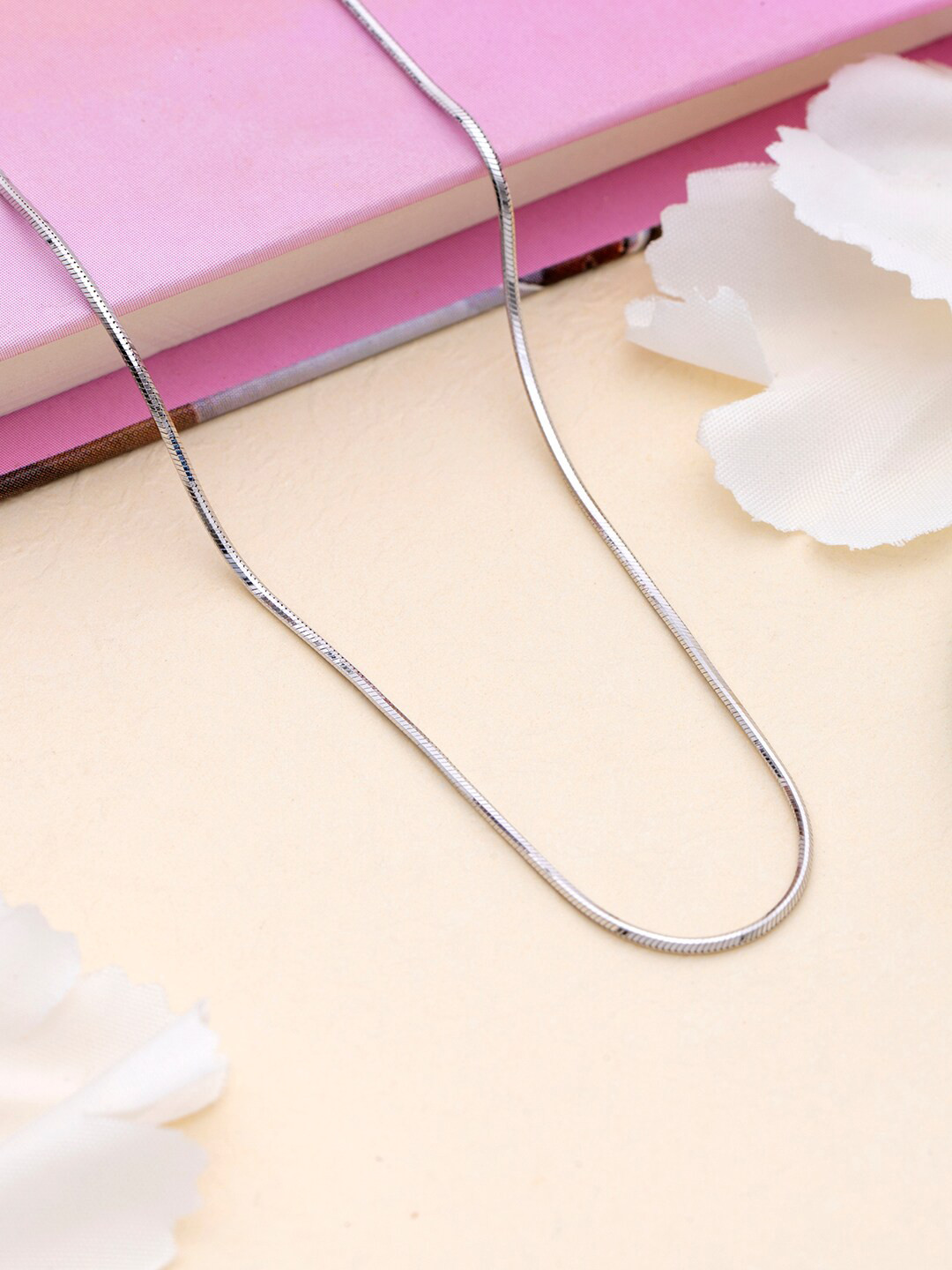 Zavya Men Rhodium Plated 92.5 Sterling Silver Round Snake Chain