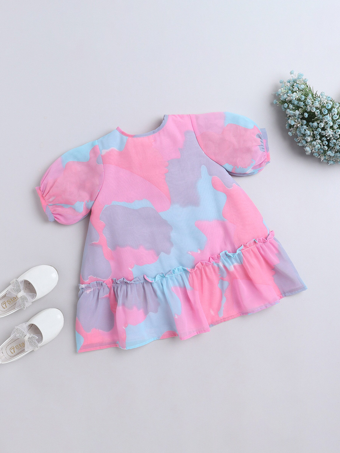 MANY FROCKS & Girls Abstract Printed Georgette Drop-Waist Casual Dress