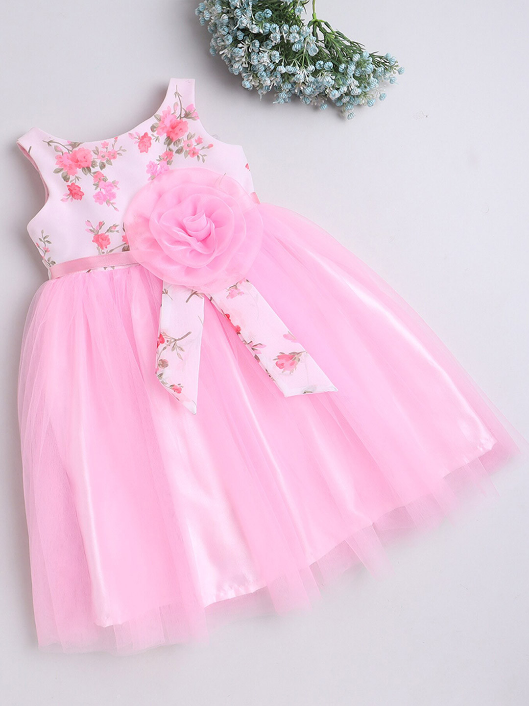 MANY FROCKS & Kids-Girls Round Neck Net Fit & Flare Dress