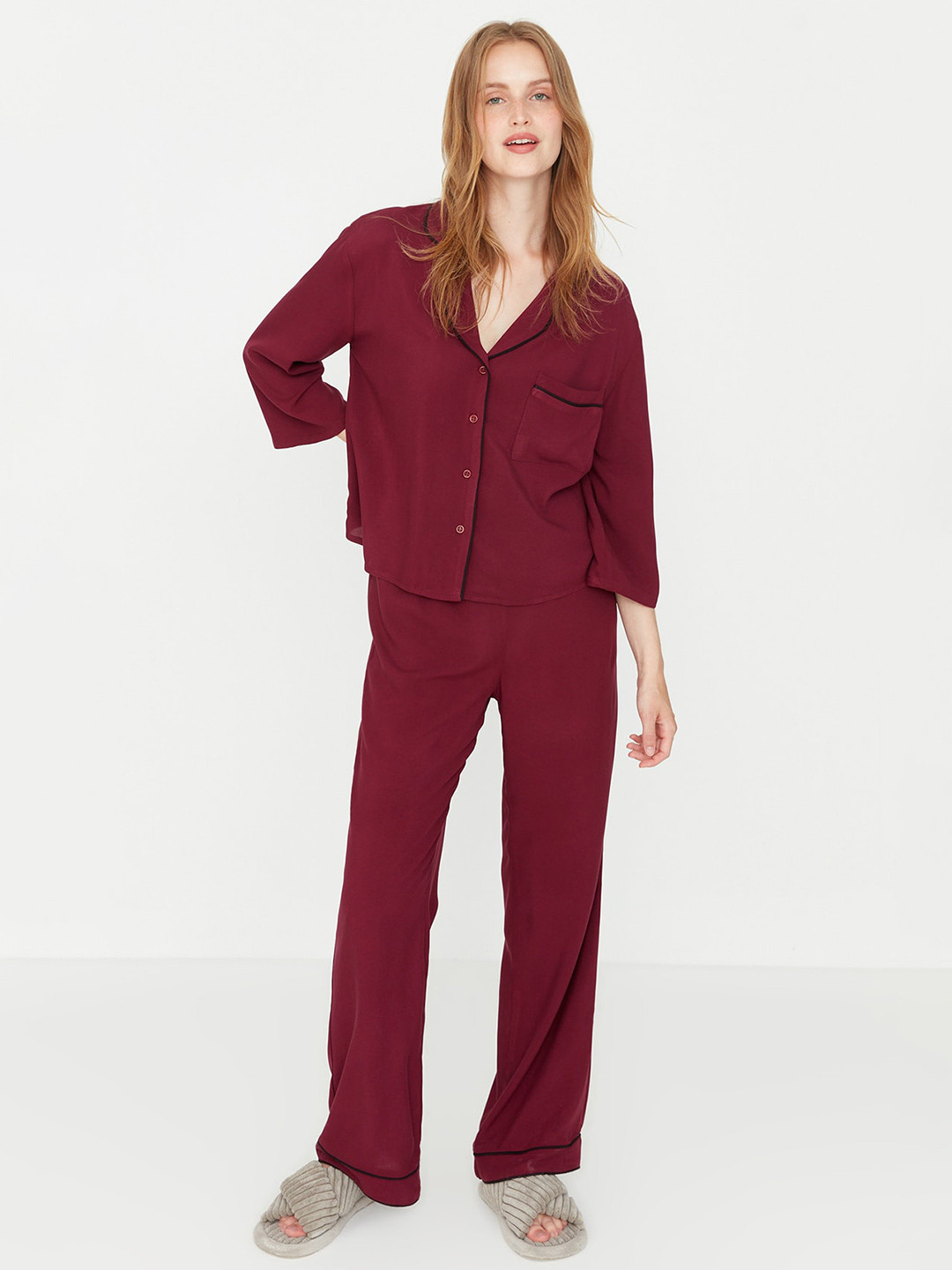 Trendyol Lapel Collar Shirt Night Suit