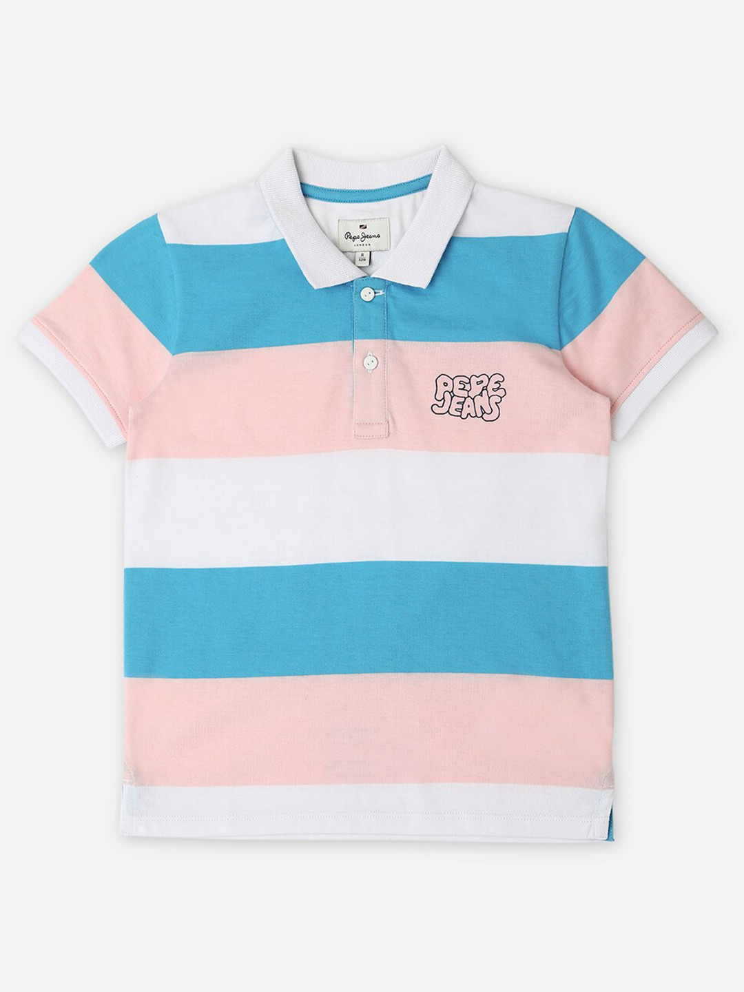 Pepe Jeans Boys Striped Polo Collar Pure Cotton Applique T-shirt