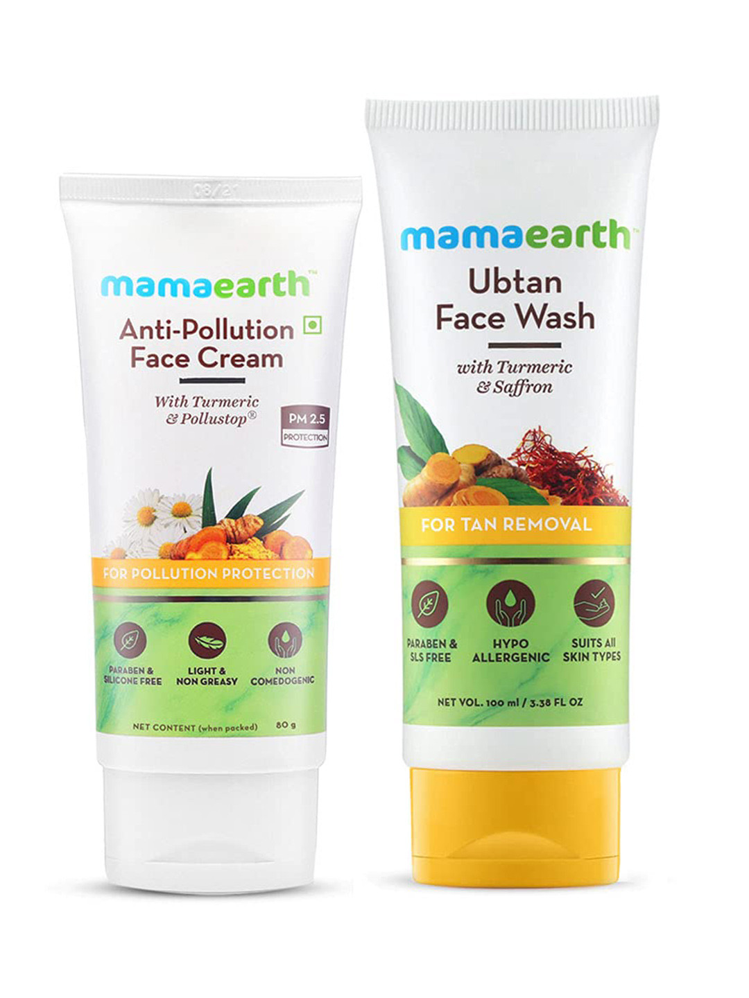 Mamaearth 2-Pcs Ubtan Face Wash 100ml & Anti-Pollution Face Cream 80g Combo