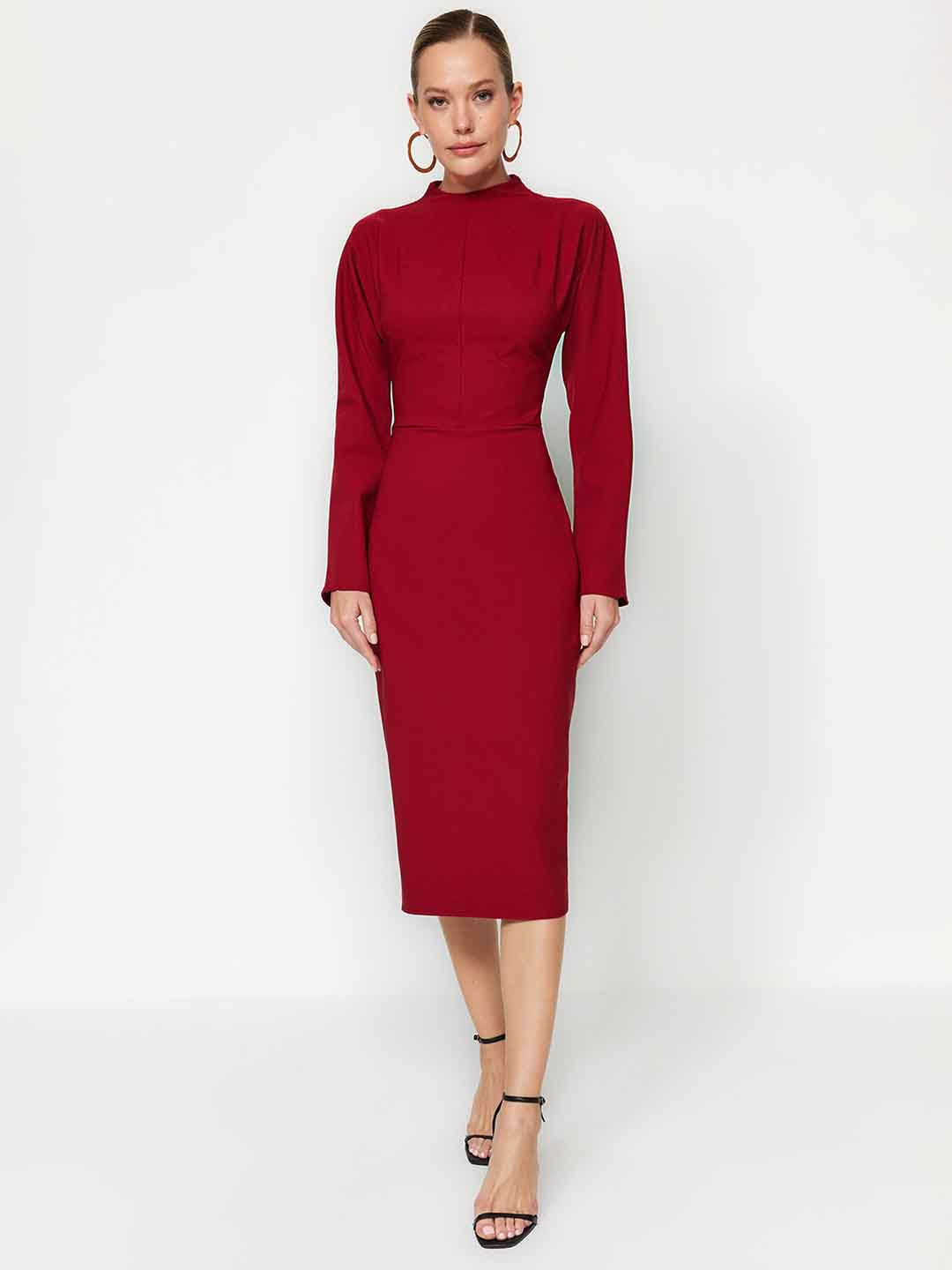Trendyol Mock Neck Long Sleeves Sheath Midi Dress