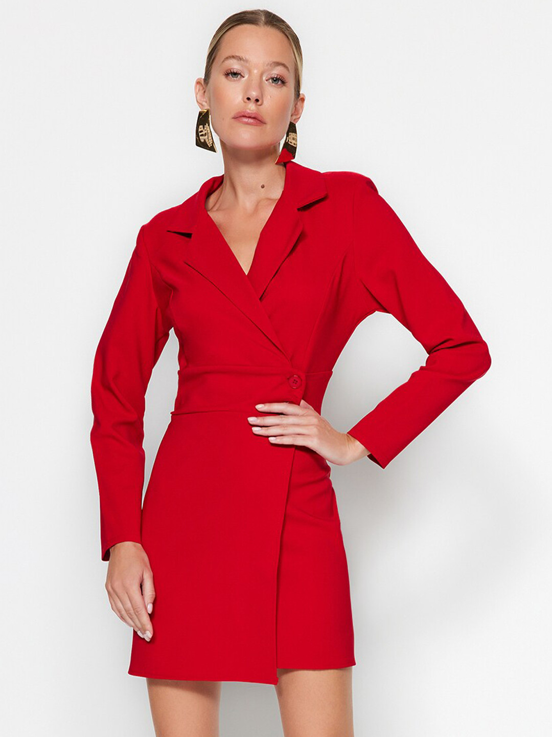 Trendyol Shirt Collar Long Sleeves Wrap Dress