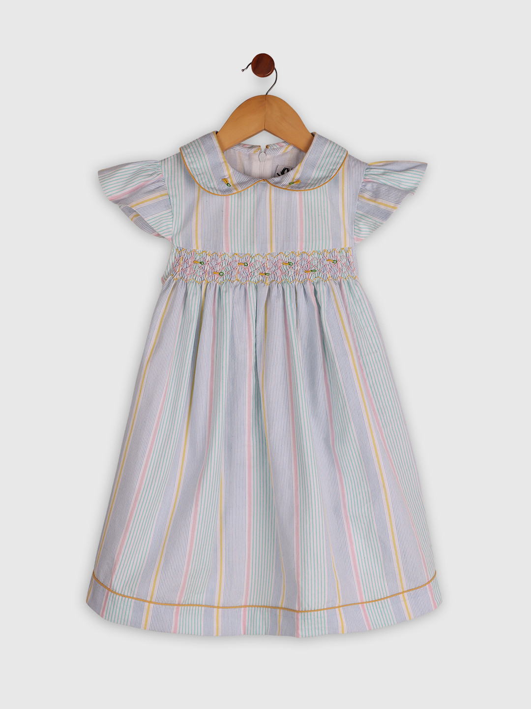 BAESD Girl Striped Shirt Collar Short Sleeves Cotton A-Line Dress